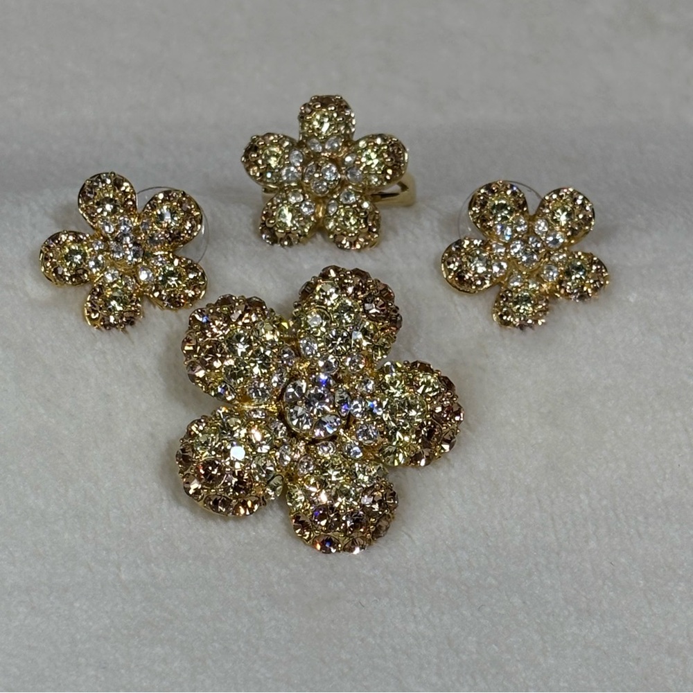 Vintage Nolan Miller Crystal Rhinestone Flower Set